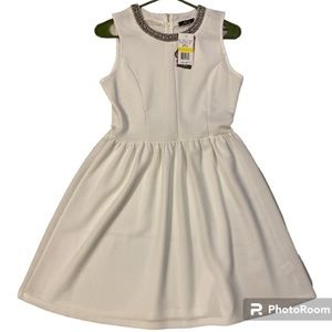 NWT Soprano Women’s dress. Winter white. Rhinestone collar. Above knee. Medium